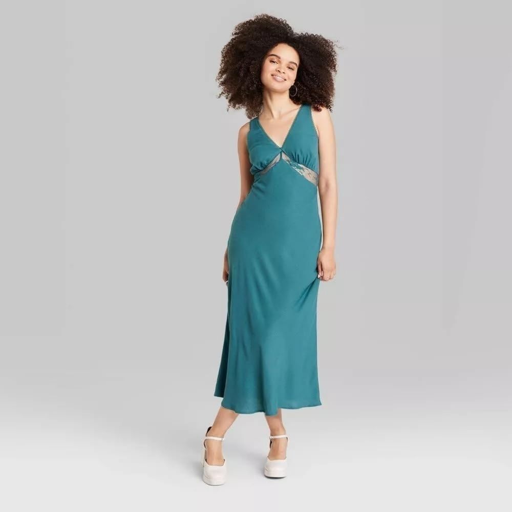 Turquoise Aqua Maxi Babydoll Dress Sheer Mesh Lace Sleeveless Formal Dinner XL